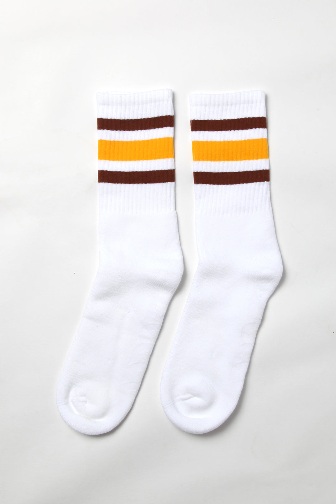 Socco - Striped Crew Socks - Brown/Yellow/White