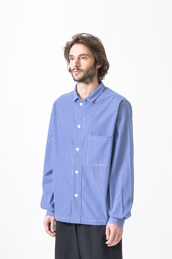 Blacksmith - 'Boxford' Utility Shirt - Thick Blue Stripe
