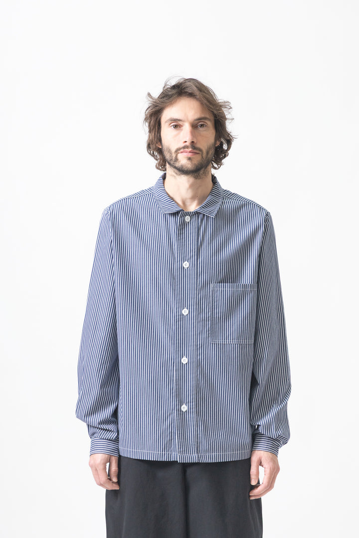 Blacksmith - 'Boxford' Utility Shirt - Thick Navy Stripe