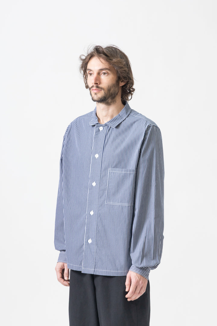 Blacksmith - 'Boxford' Utility Shirt - Thick Navy Stripe
