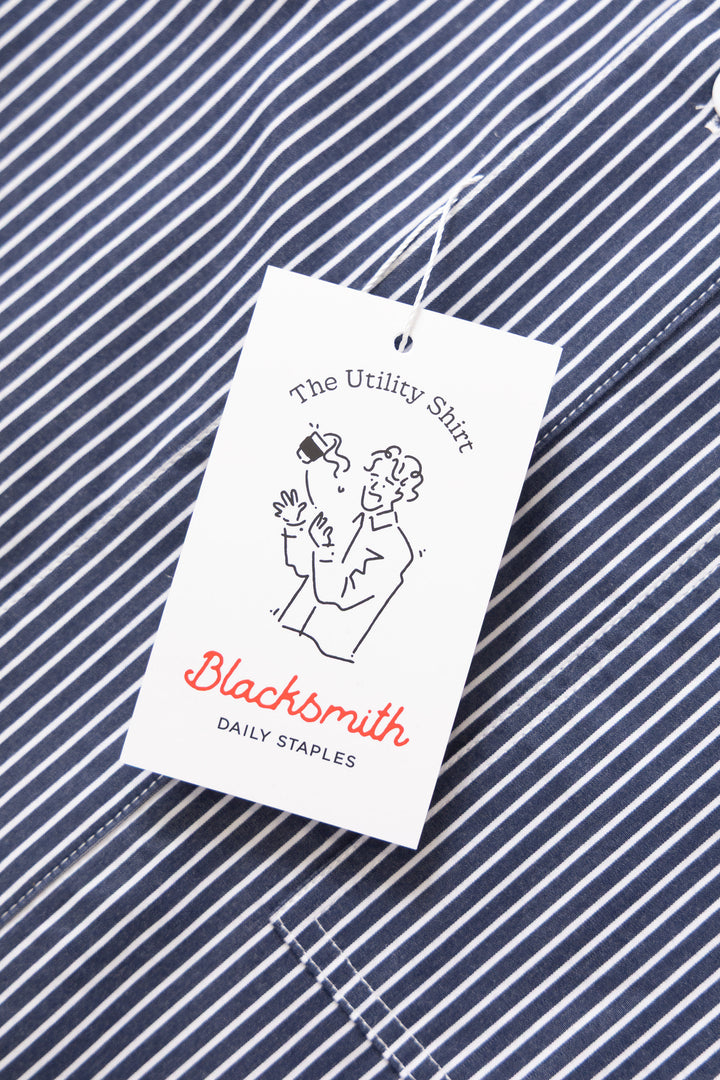 Blacksmith - 'Boxford' Utility Shirt - Thick Navy Stripe