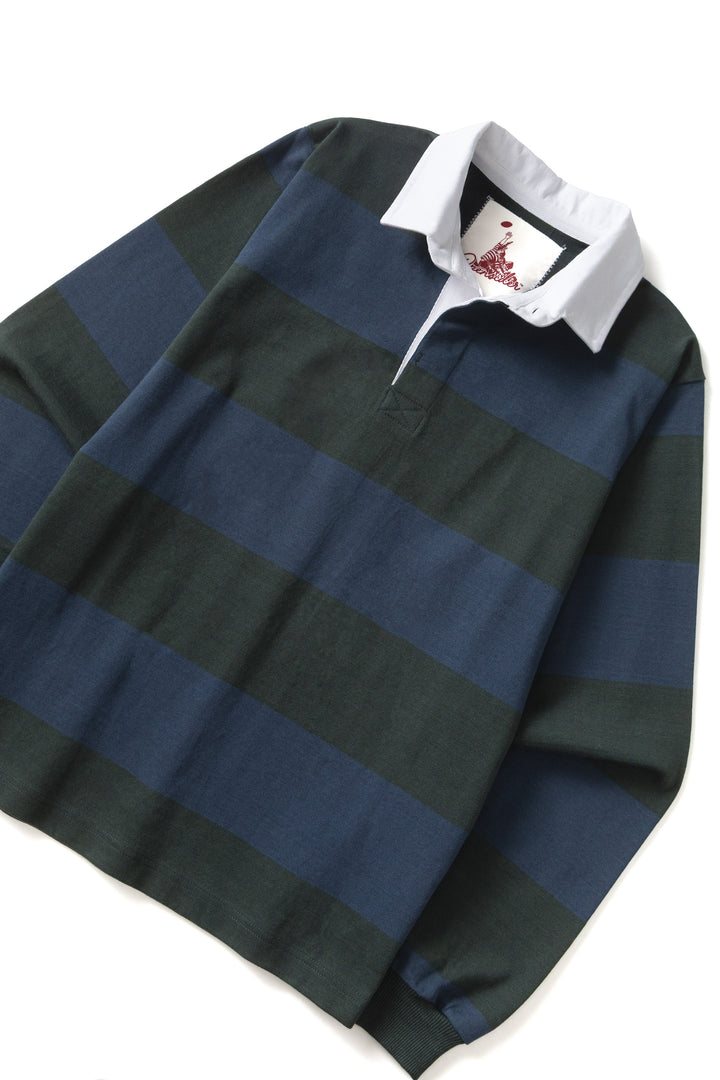 Opensider - Classic Rugby Shirt - Blue/Green Wide-Stripe