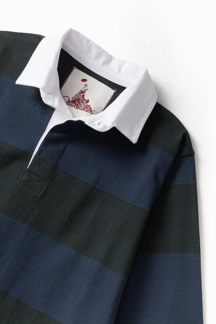 Opensider - Classic Rugby Shirt - Blue/Green Wide-Stripe