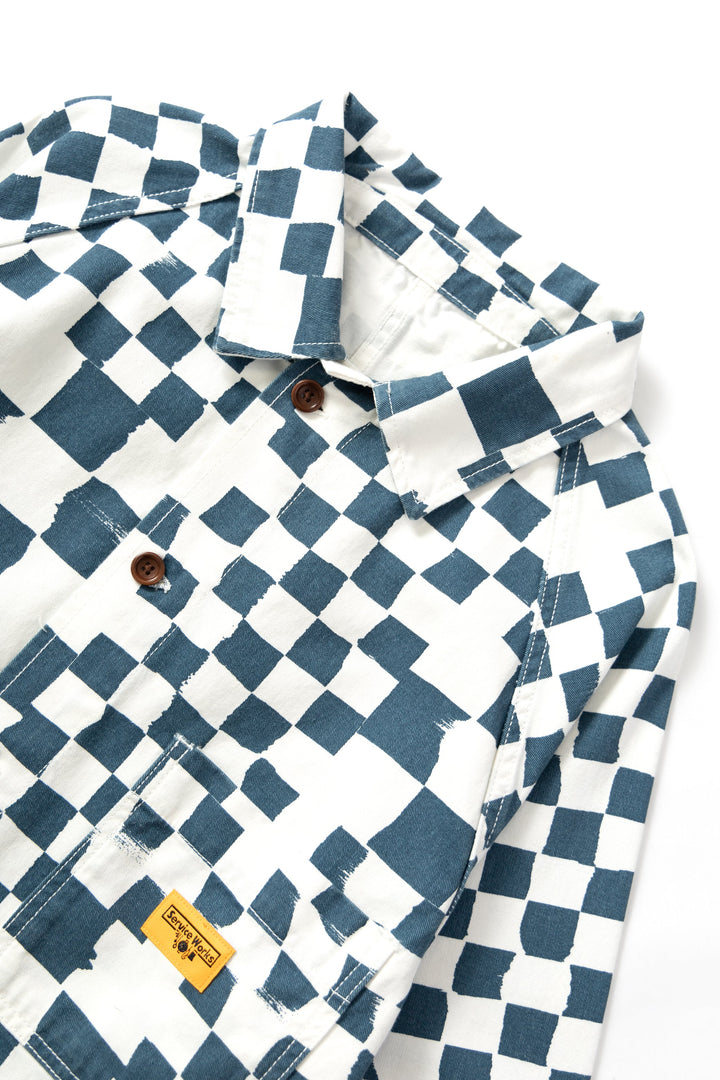 Service Works - Drill Printed Front Of House Jacket - Teal Checker