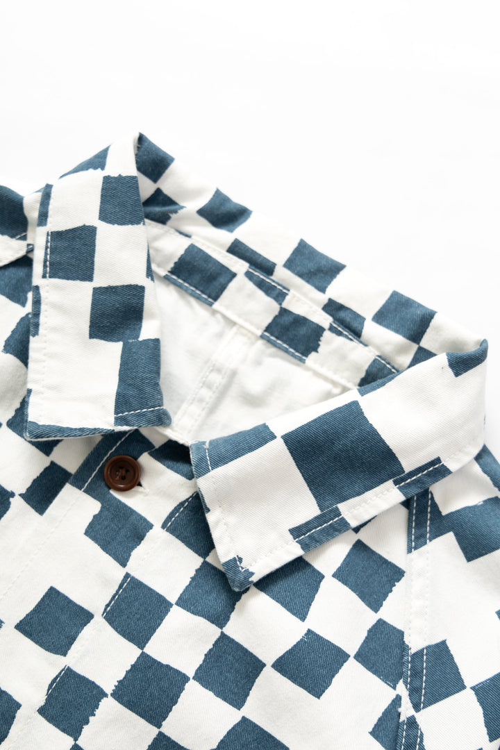 Service Works - Drill Printed Front Of House Jacket - Teal Checker