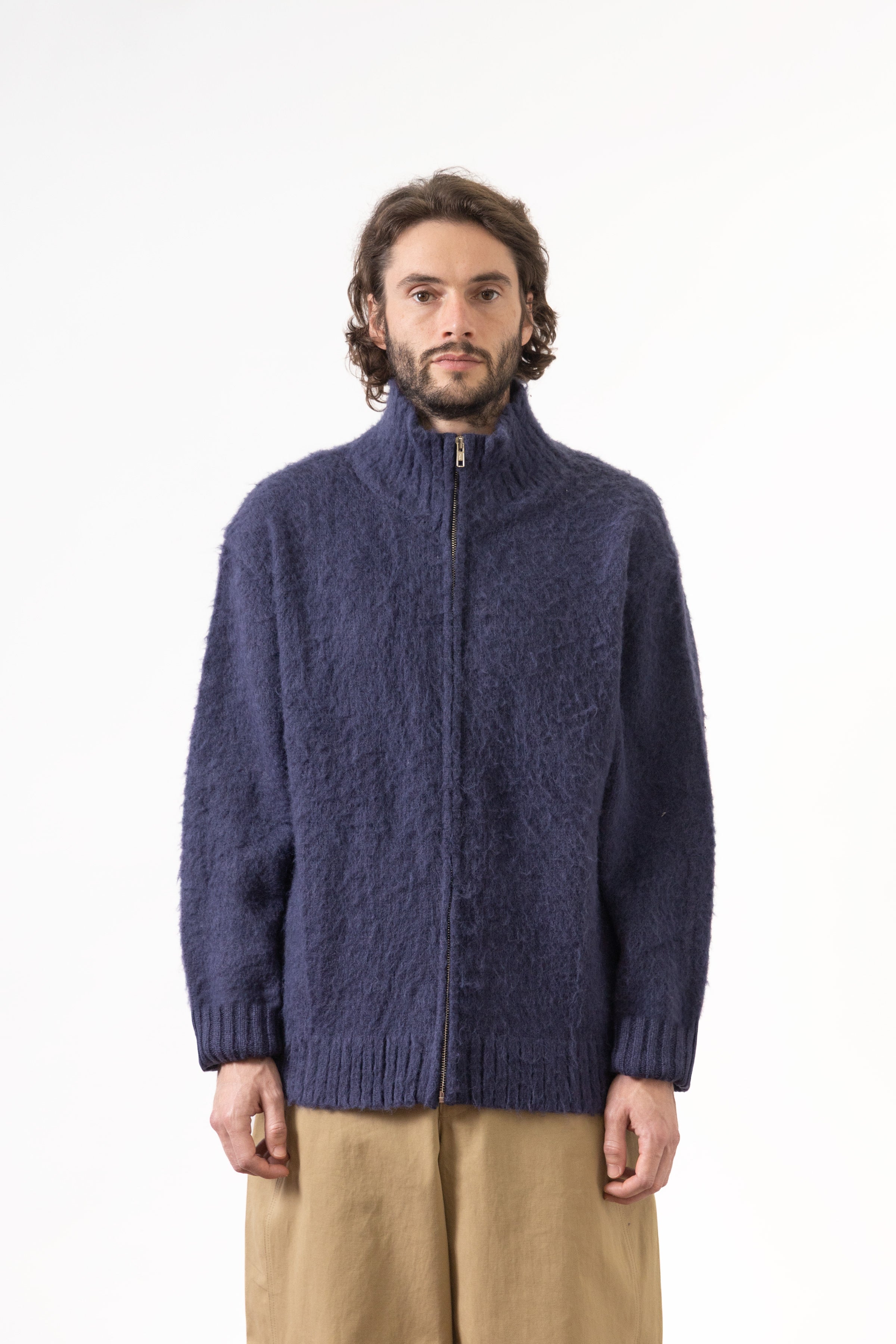 Blacksmith - Zip Mohair Cardigan - Navy – Blacksmith Store