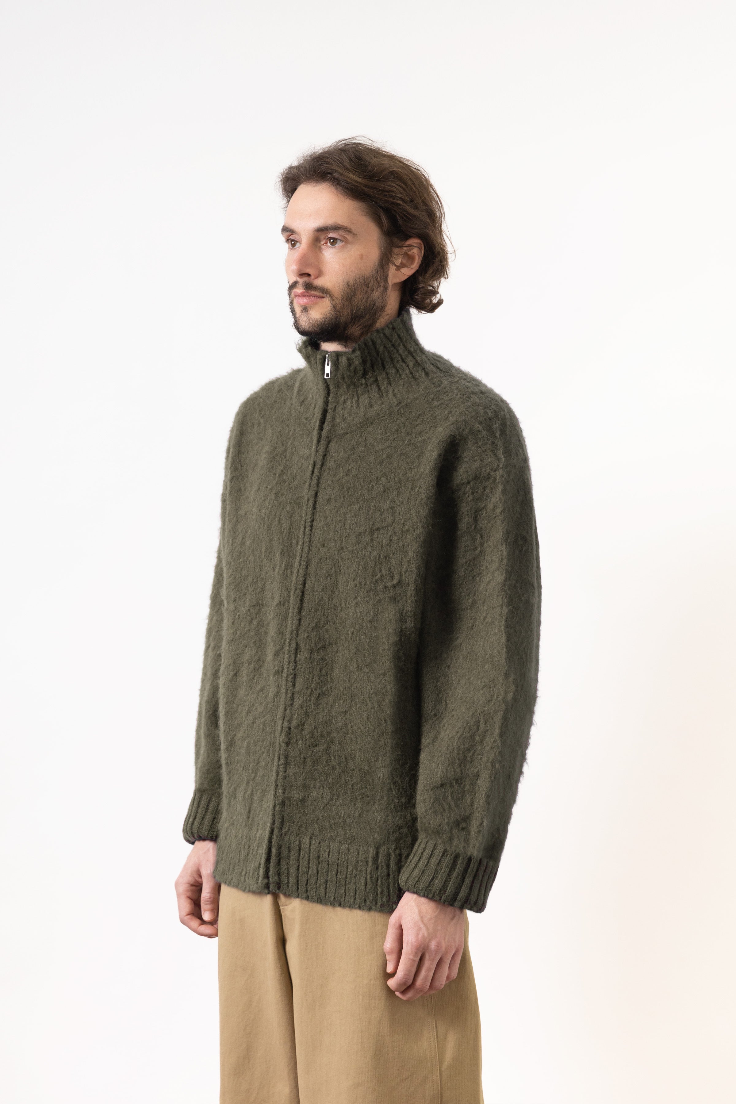 Blacksmith - Zip Mohair Cardigan - Olive – Blacksmith Store