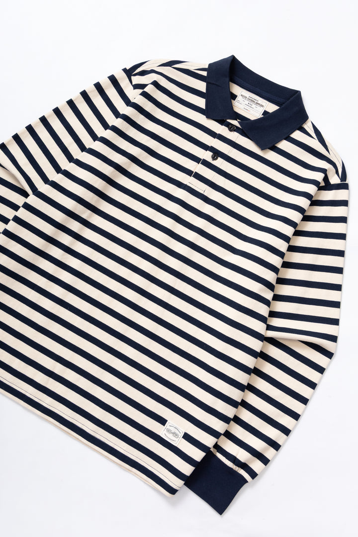 Okonkwo MFG - Long Sleeve Striped Polo Shirt - Navy