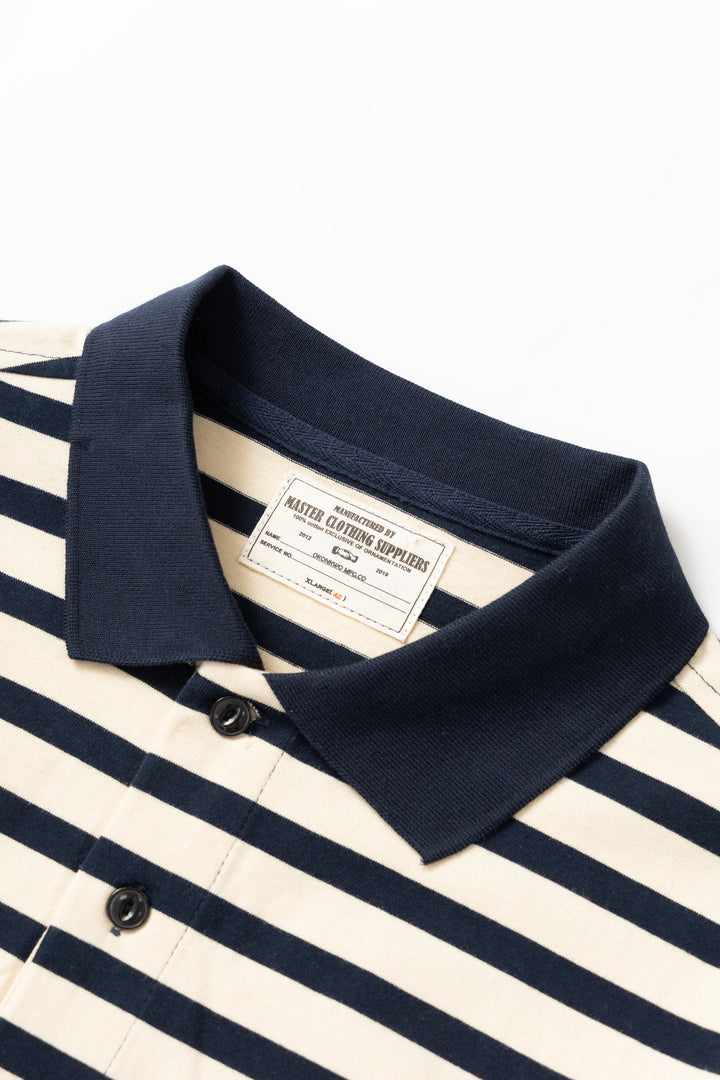 Okonkwo MFG - Long Sleeve Striped Polo Shirt - Navy
