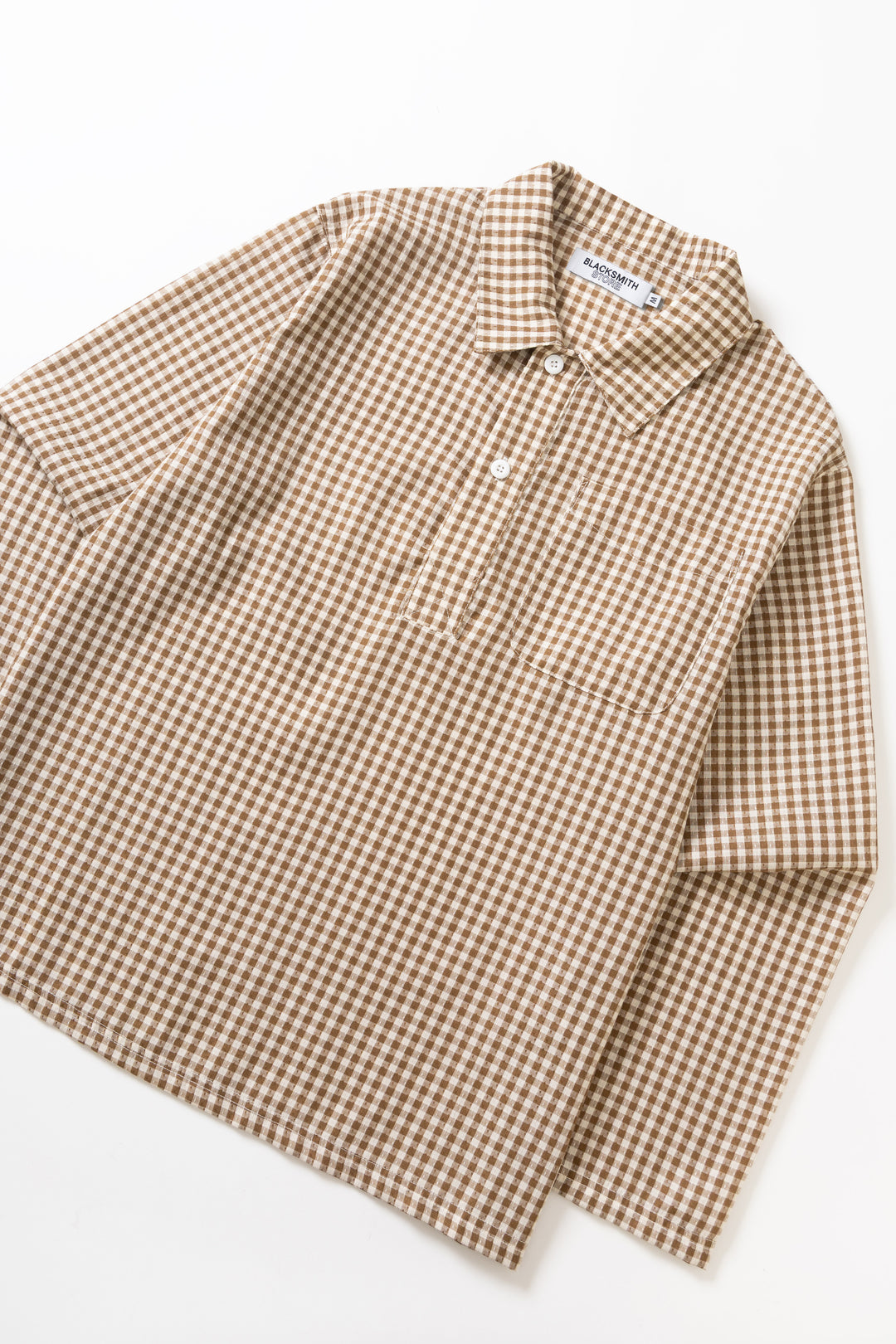 Blacksmith - Two Button Popover Shirt - Brown Gingham