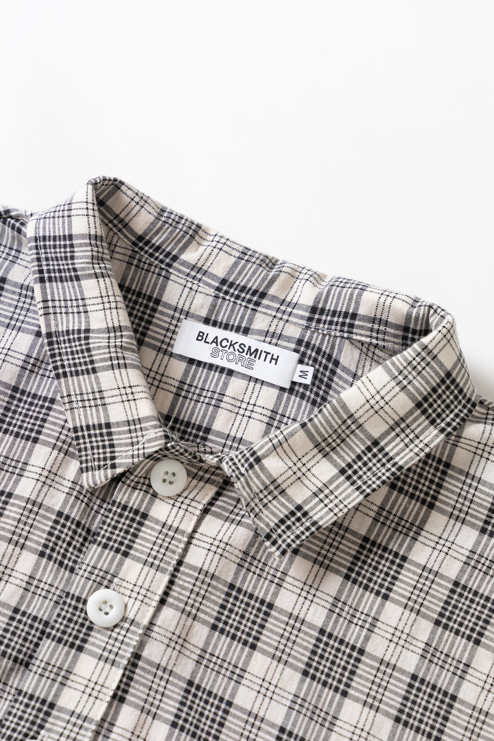 Blacksmith - Short Sleeved Popover Shirt - Black Plaid