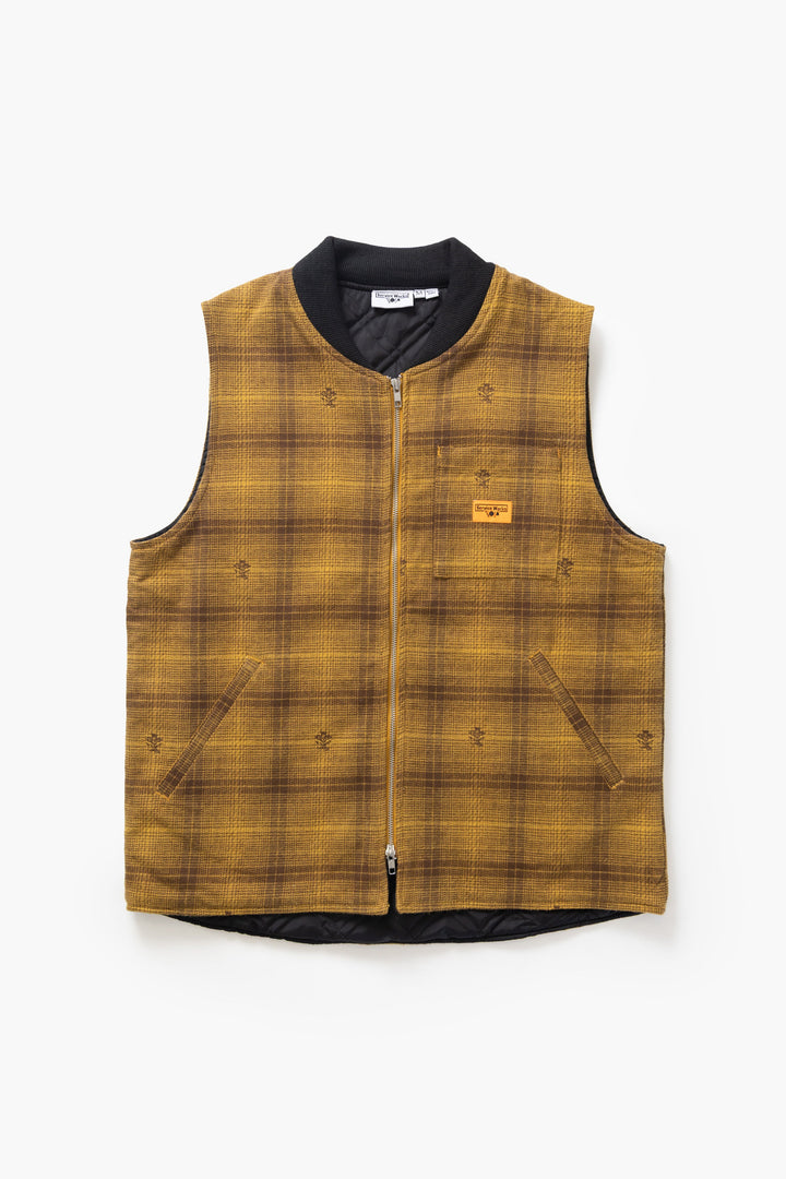 Service Works - Thistle Plaid Padded Work Vest - Ochre