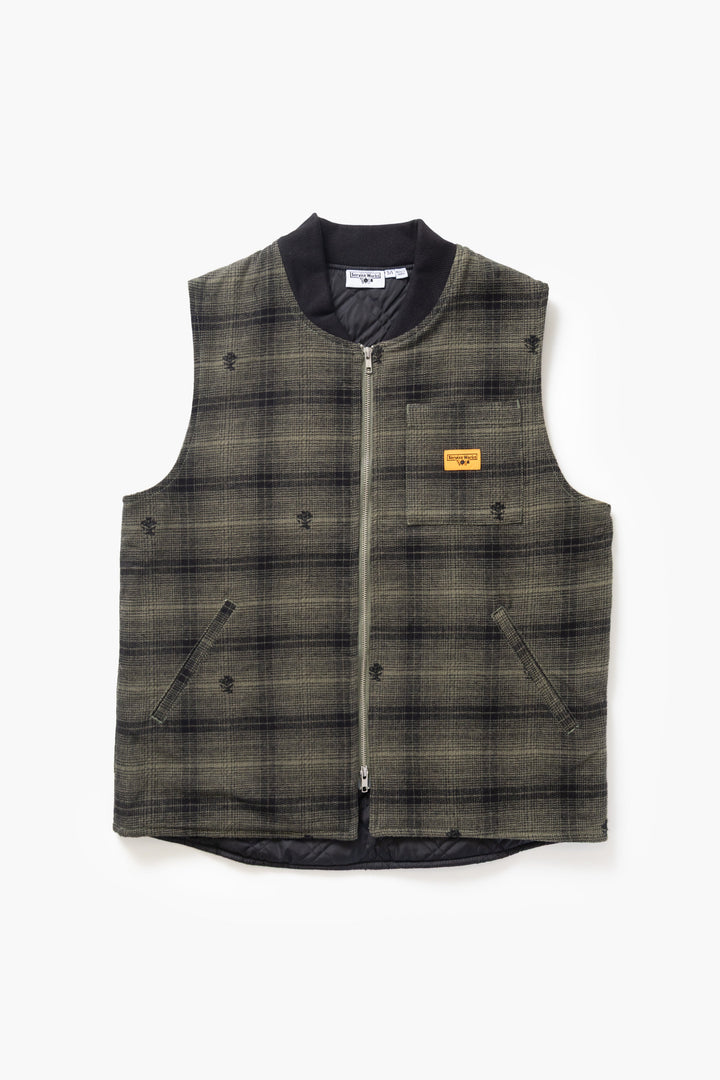 Service Works - Thistle Plaid Padded Work Vest - Olive