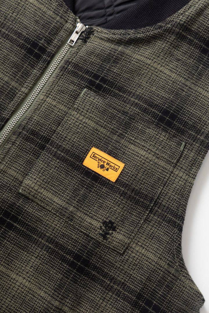 Service Works - Thistle Plaid Padded Work Vest - Olive