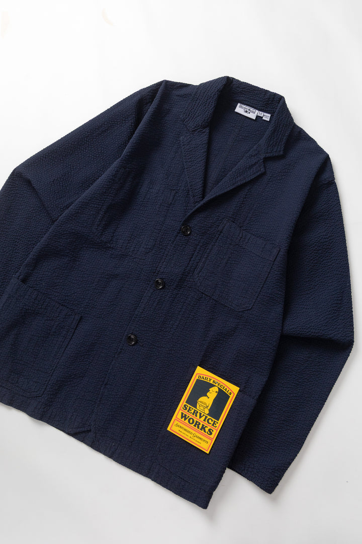 Server Mess Jacket Service Works - Seersucker Server Suit Jacket - Dark Navy – Blacksmith ...