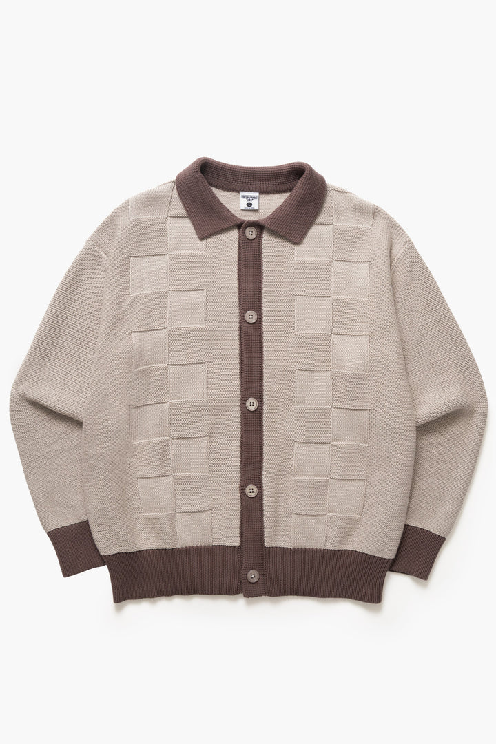 Service Works - Check Panel Cardigan - Mushroom