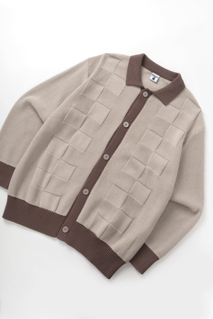 Service Works - Check Panel Cardigan - Mushroom