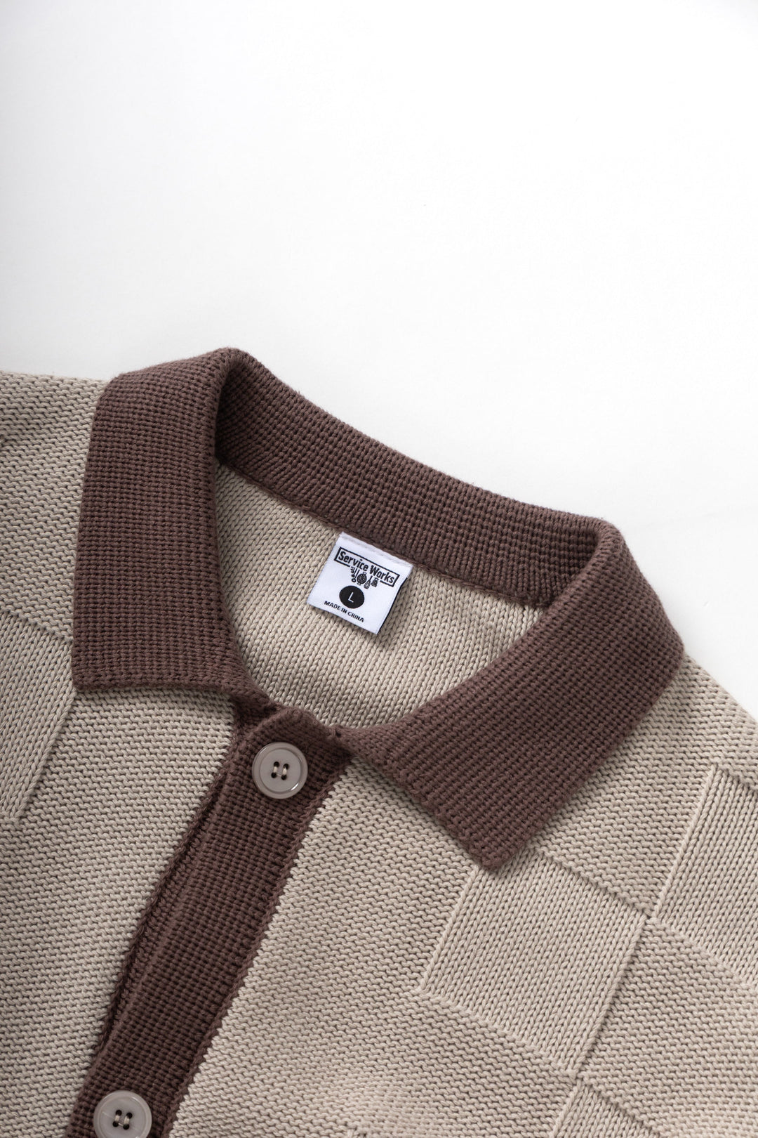 Service Works - Check Panel Cardigan - Mushroom