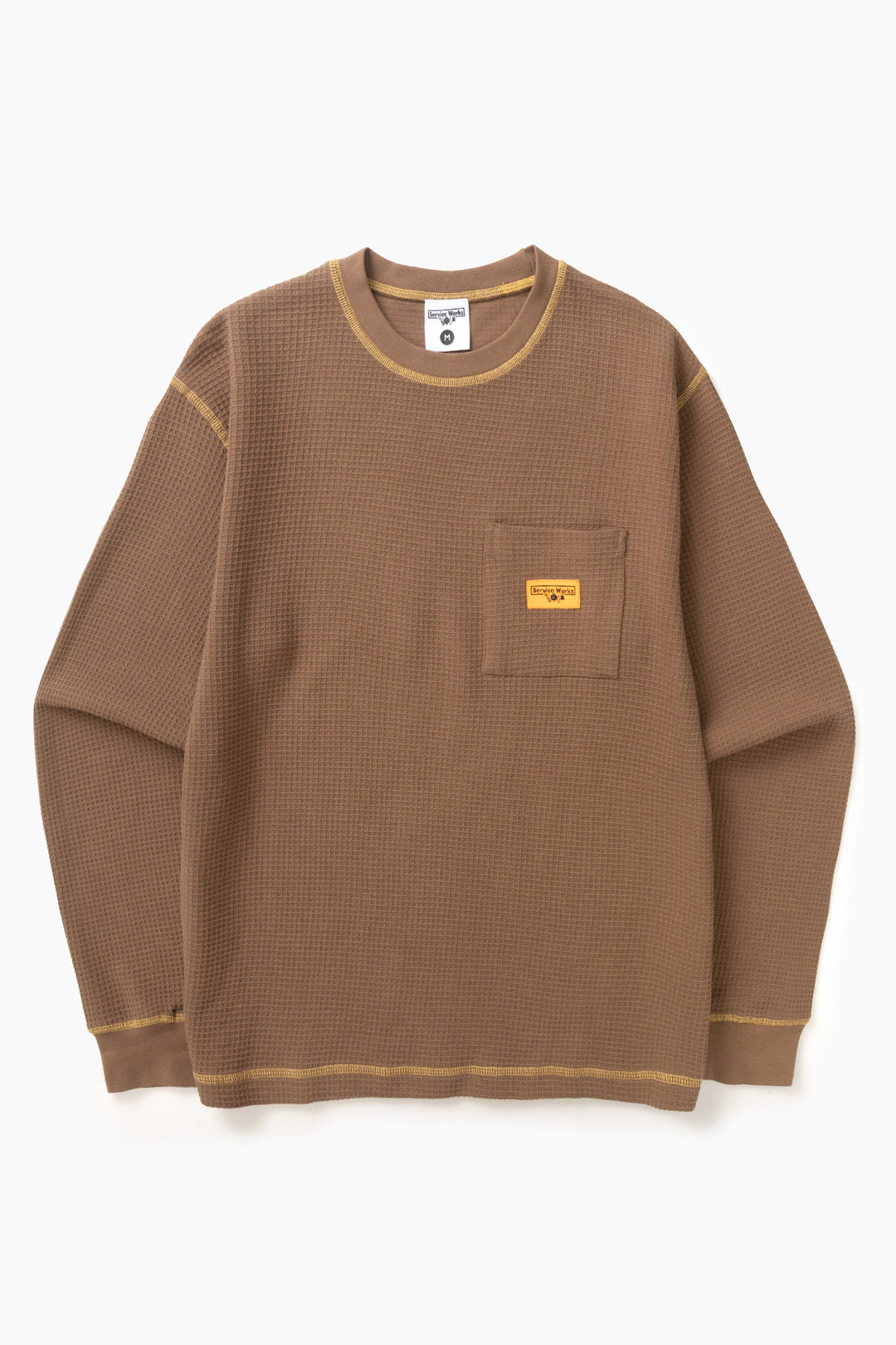 Service Works -  Waffle Contrast Thermal Long Sleeve Tee - Brown/Yellow
