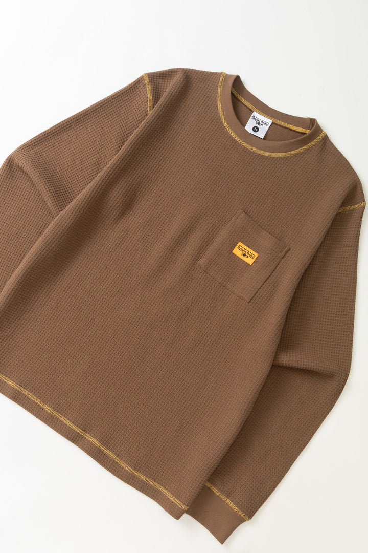 Service Works -  Waffle Contrast Thermal Long Sleeve Tee - Brown/Yellow