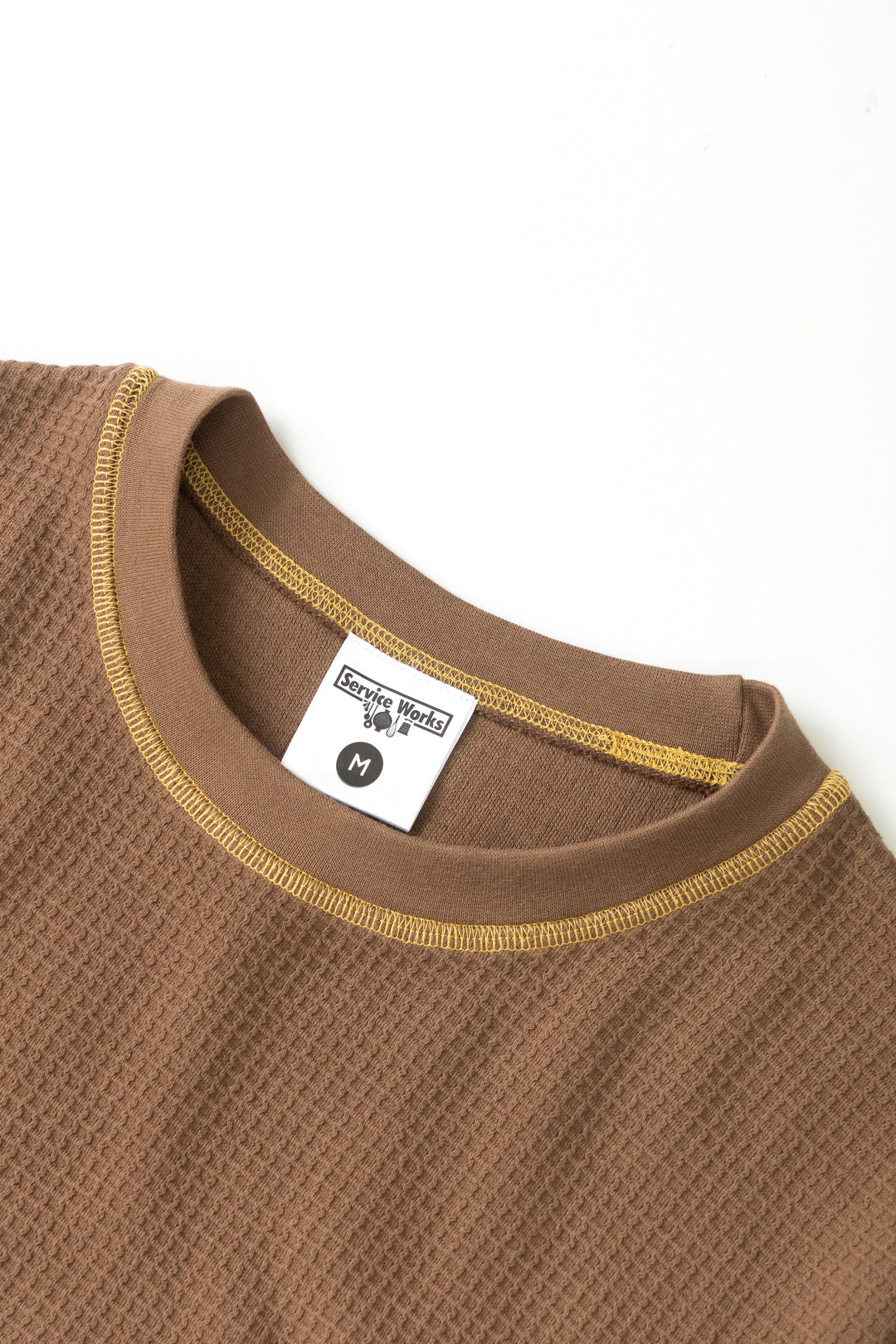 Service Works -  Waffle Contrast Thermal Long Sleeve Tee - Brown/Yellow