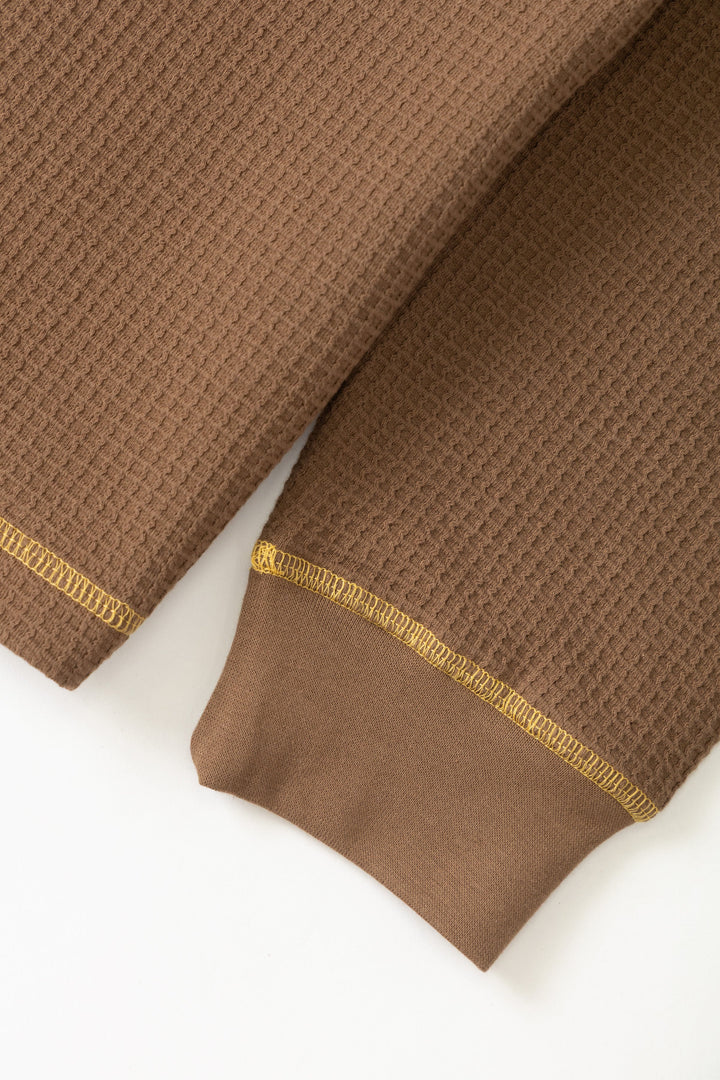 Service Works -  Waffle Contrast Thermal Long Sleeve Tee - Brown/Yellow