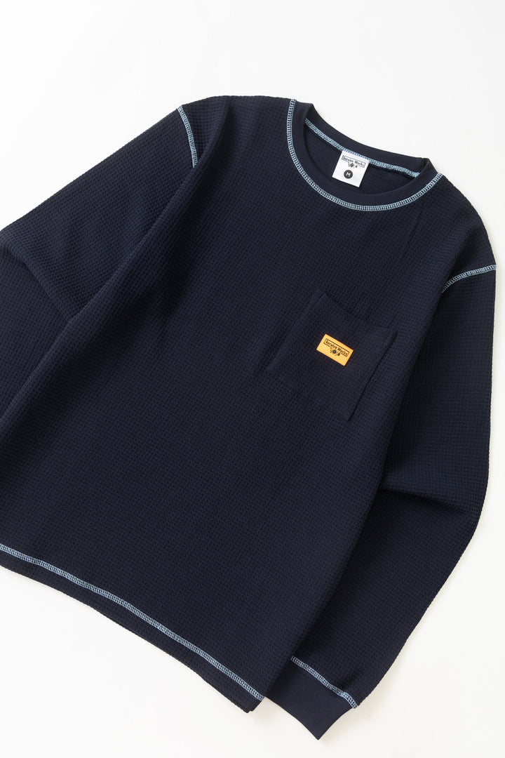Service Works -  Waffle Contrast Thermal Long Sleeve Tee - Navy/Blue