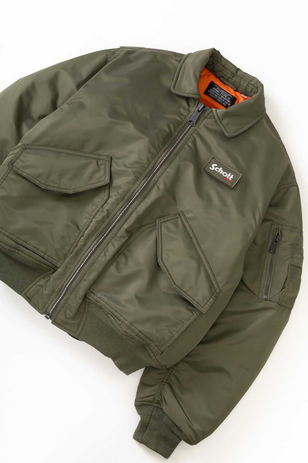 Schott N.Y.C - 90's Nylon Collared Bomber Jacket - Army Khaki