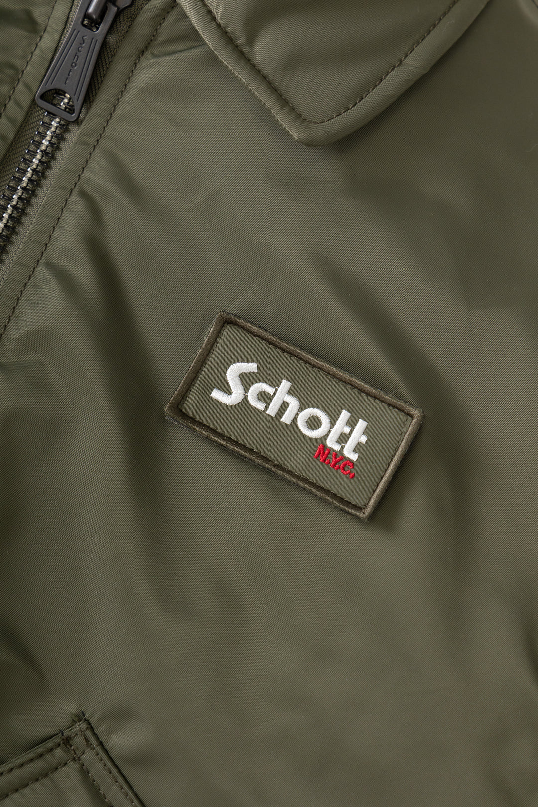 Schott N.Y.C - 90's Nylon Collared Bomber Jacket - Army Khaki