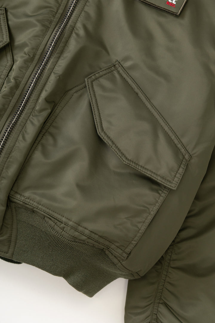 Schott N.Y.C - 90's Nylon Collared Bomber Jacket - Army Khaki