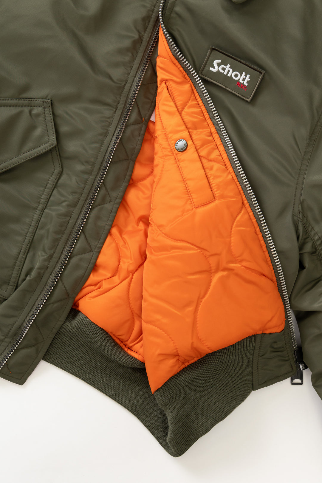 Schott N.Y.C - 90's Nylon Collared Bomber Jacket - Army Khaki