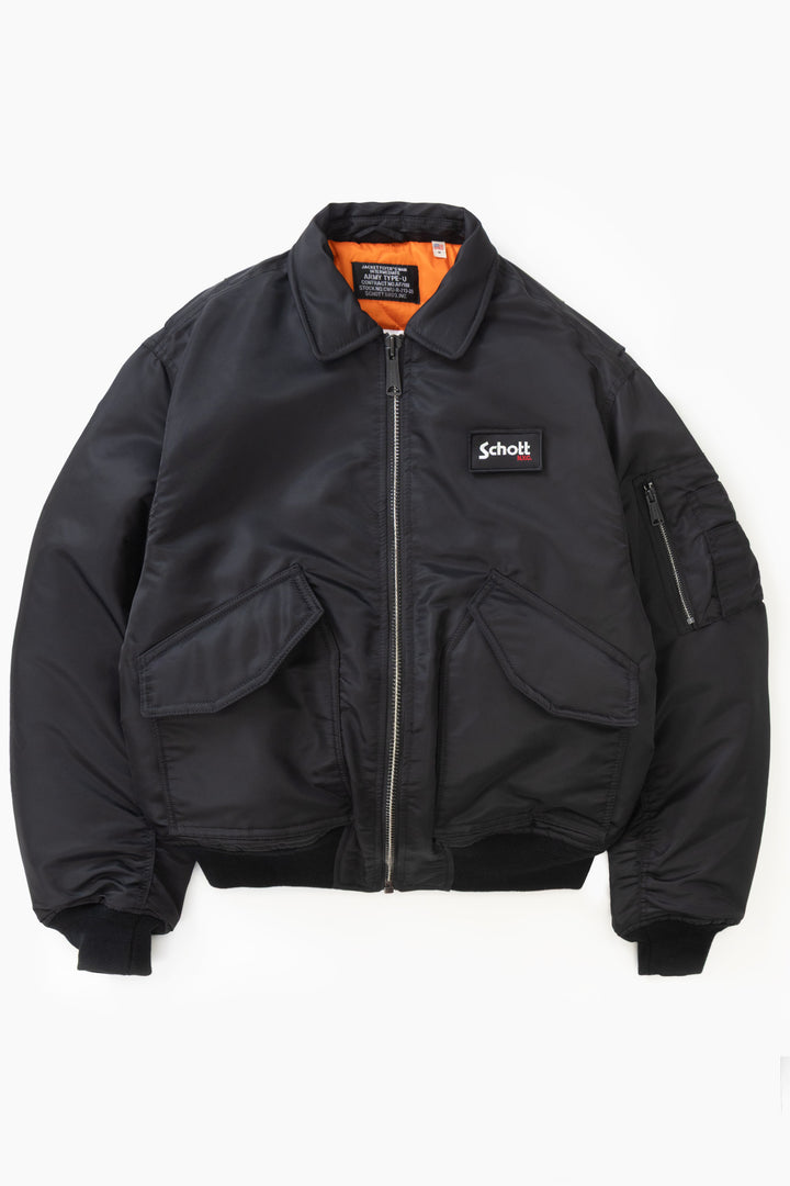 Schott N.Y.C - 90's Nylon Collared Bomber Jacket - Black