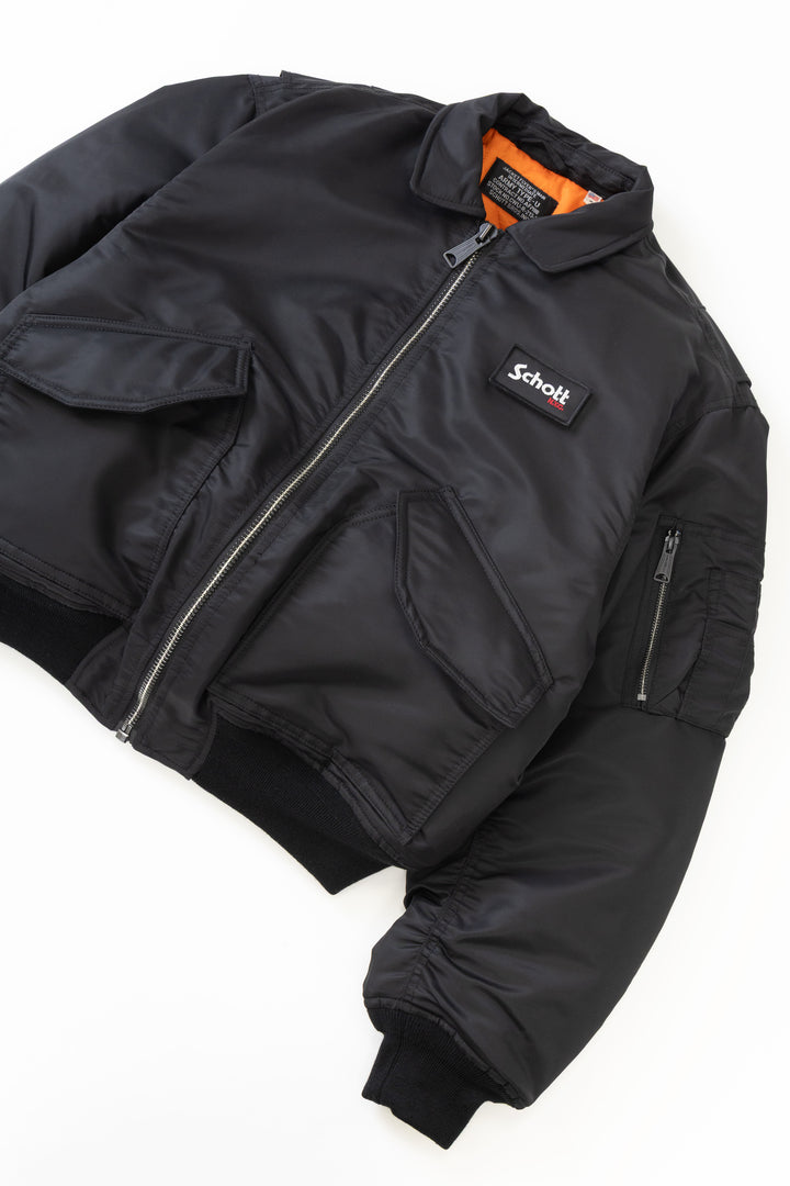 Schott N.Y.C - 90's Nylon Collared Bomber Jacket - Black