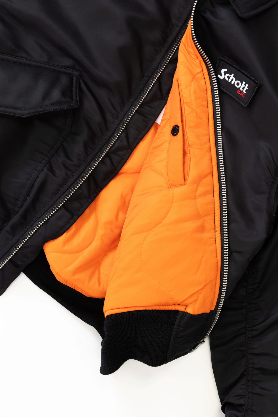 Schott N.Y.C - 90's Nylon Collared Bomber Jacket - Black