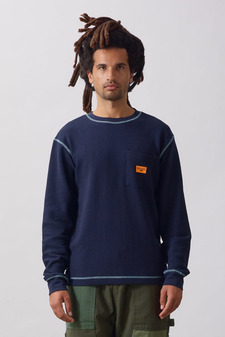 Service Works -  Waffle Contrast Thermal Long Sleeve Tee - Navy/Blue