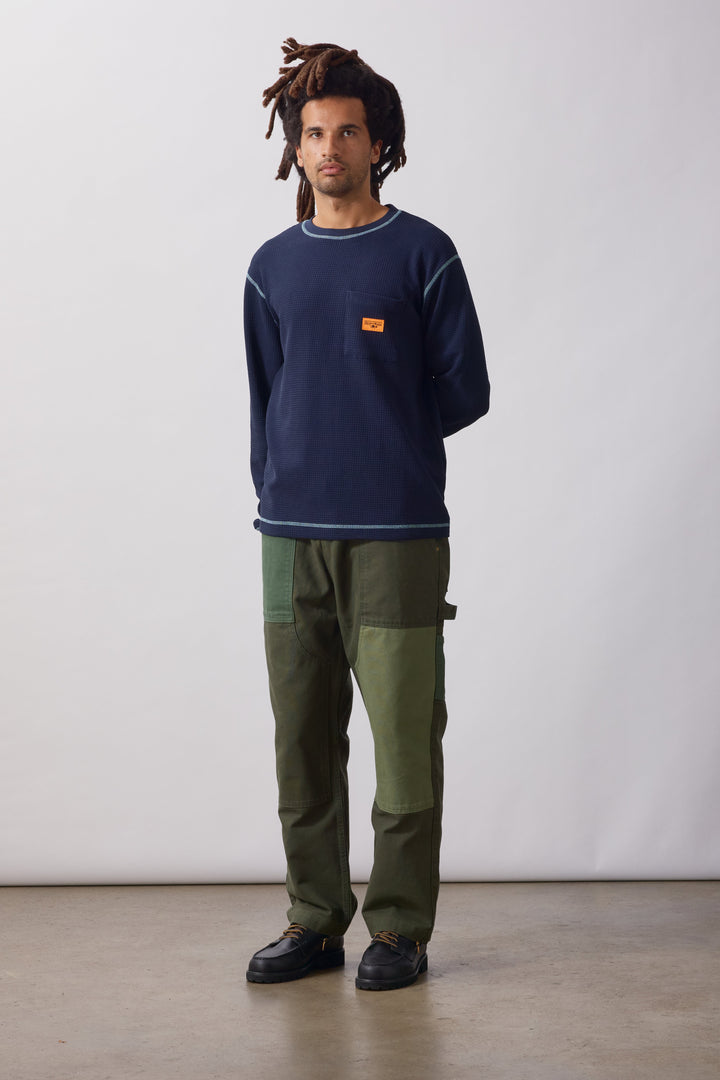 Service Works -  Waffle Contrast Thermal Long Sleeve Tee - Navy/Blue