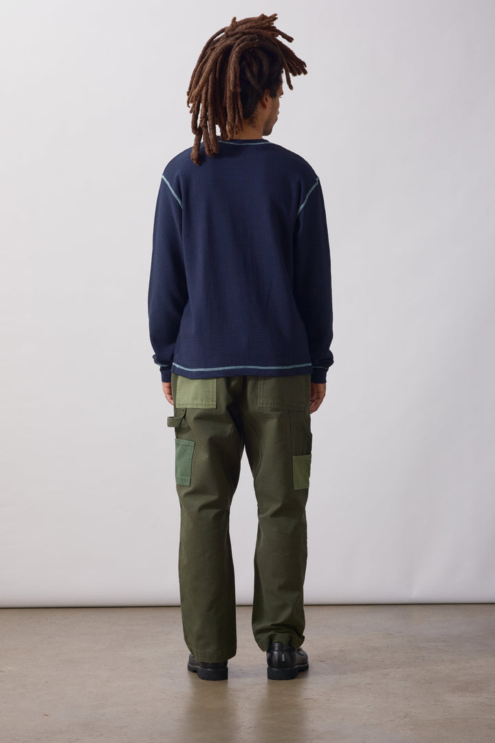 Service Works -  Waffle Contrast Thermal Long Sleeve Tee - Navy/Blue