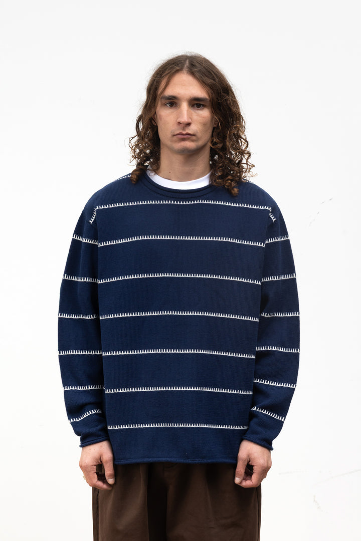 Blacksmith - Stripe Fishing Sweater - Navy