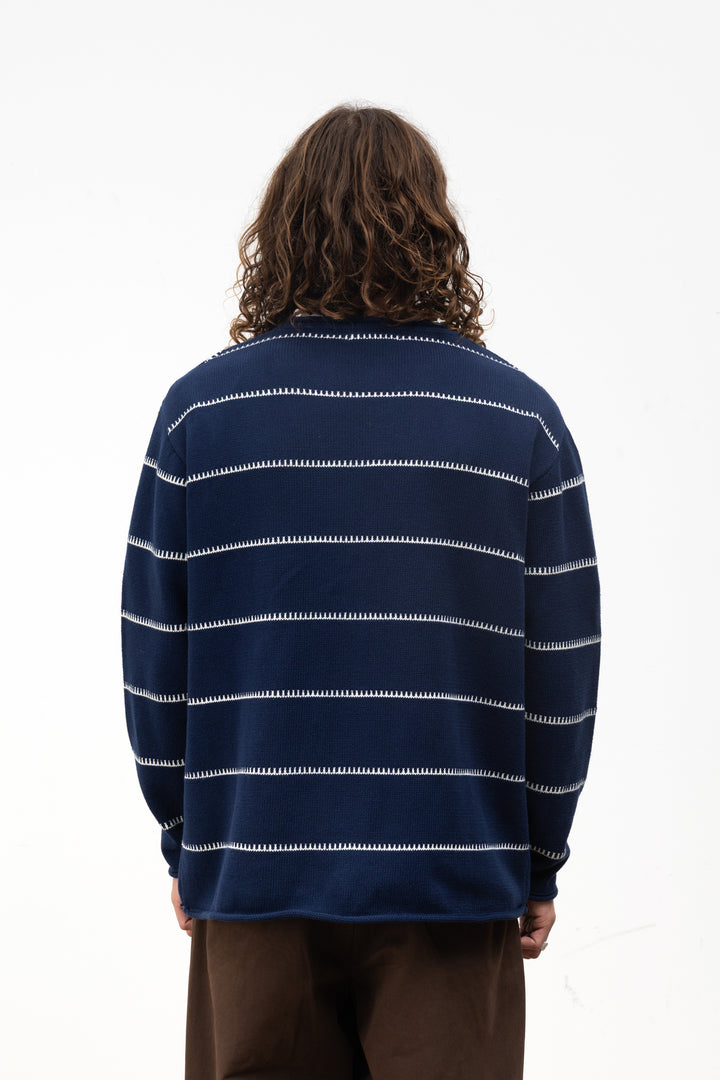 Blacksmith - Stripe Fishing Sweater - Navy