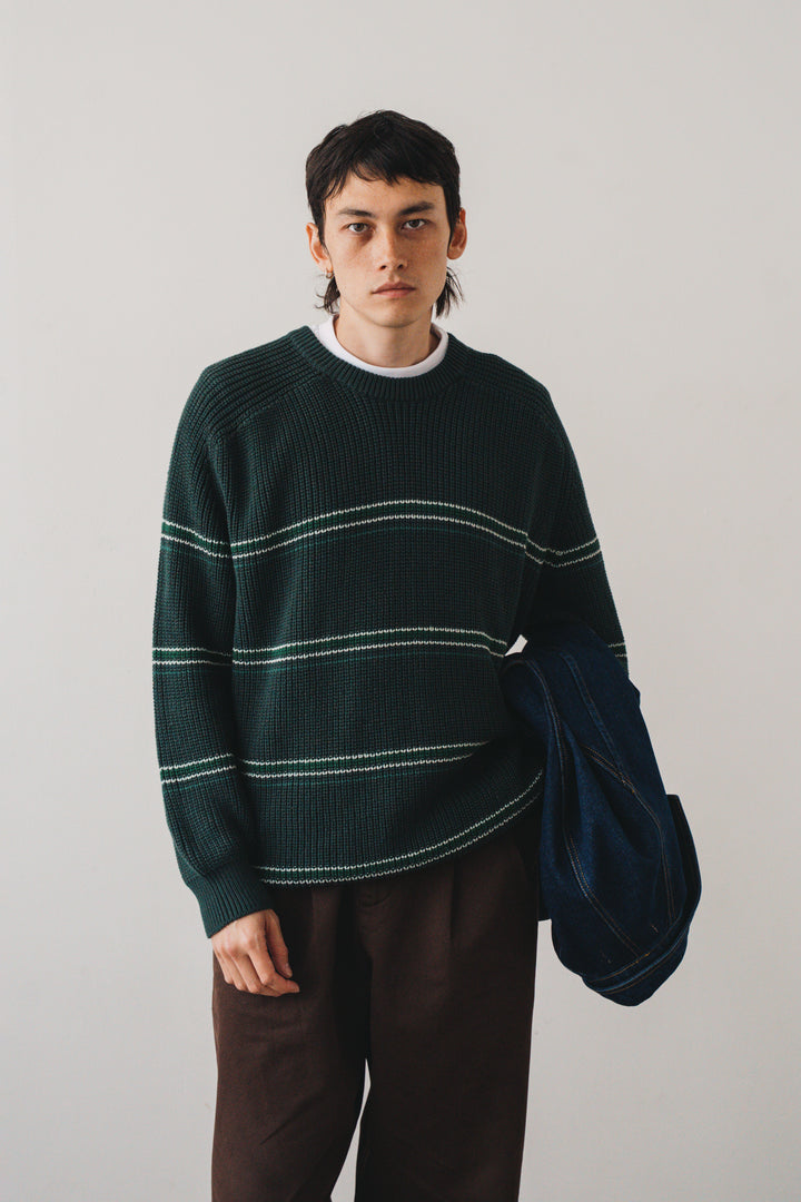 Blacksmith - Stripe Knit Crew - Forest
