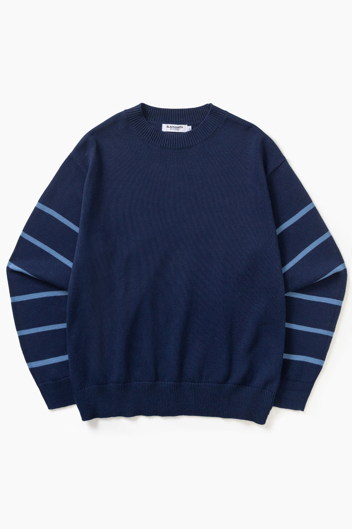 Blacksmith - Banded Sleeve Sweater - Navy