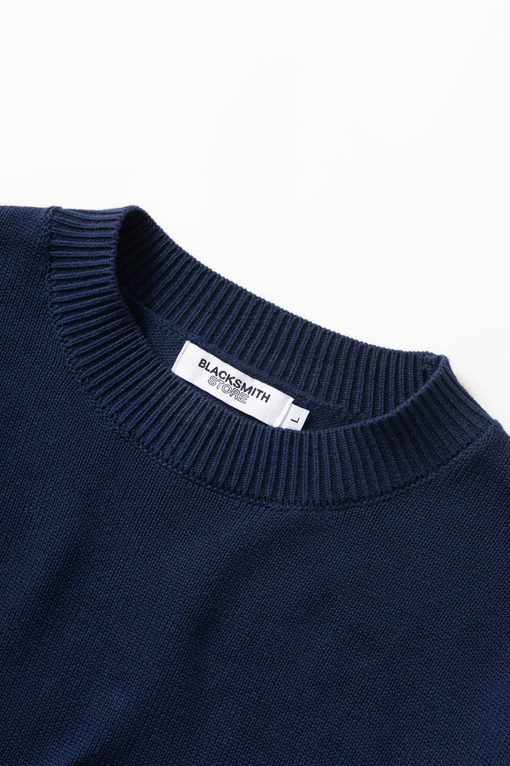 Blacksmith - Banded Sleeve Sweater - Navy
