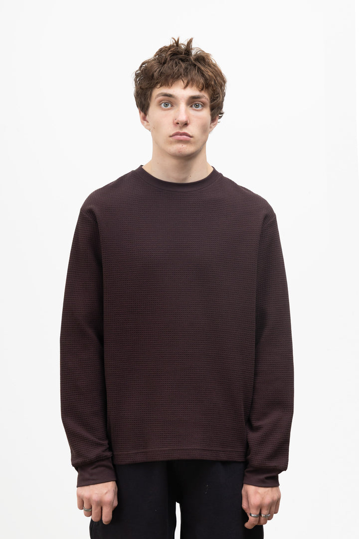 Power Goods - Thermal Waffle Long Sleeve Tee - Coffee