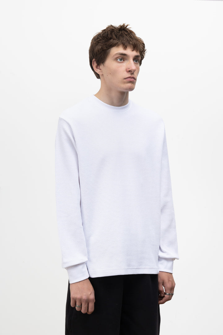 Power Goods - Thermal Waffle Long Sleeve Tee - White