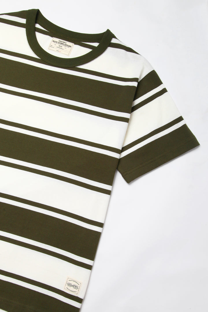 Okonkwo MFG - Short Sleeve Striped Tee - Olive/White