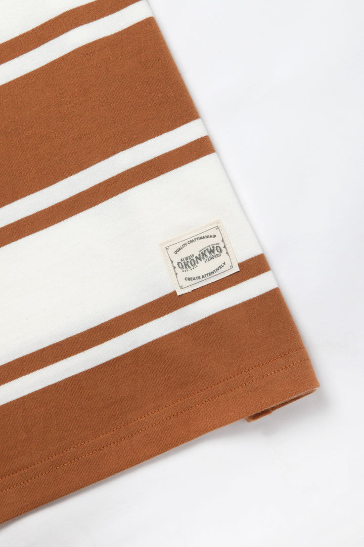 Okonkwo MFG - Short Sleeve Striped Tee - Brown/White