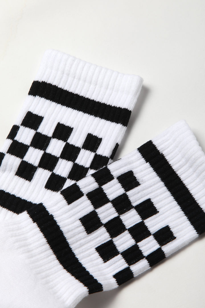 Socco - Checkerboard Crew Socks - Black/White