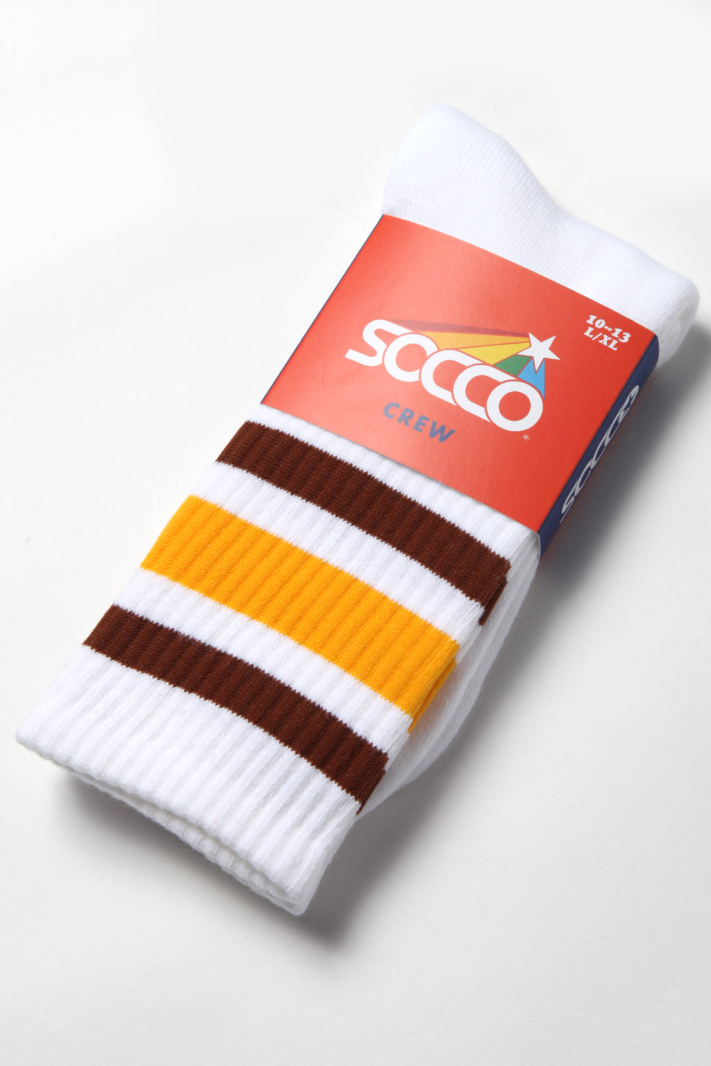 Socco - Striped Crew Socks - Brown/Yellow/White