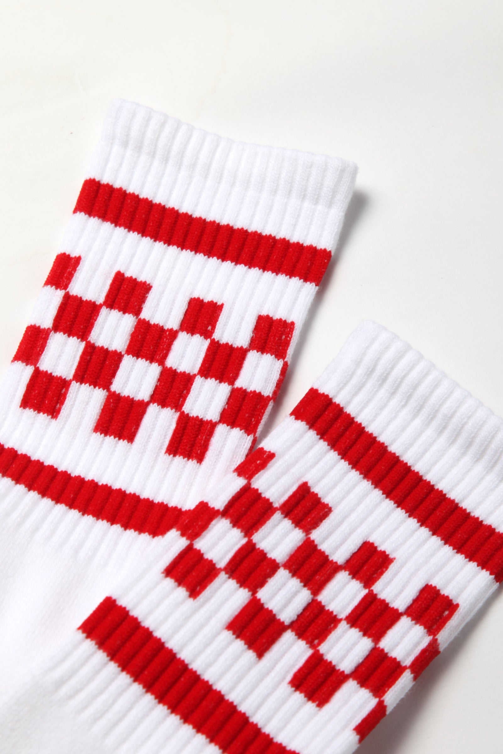Socco - Checkerboard Crew Socks - Red/White