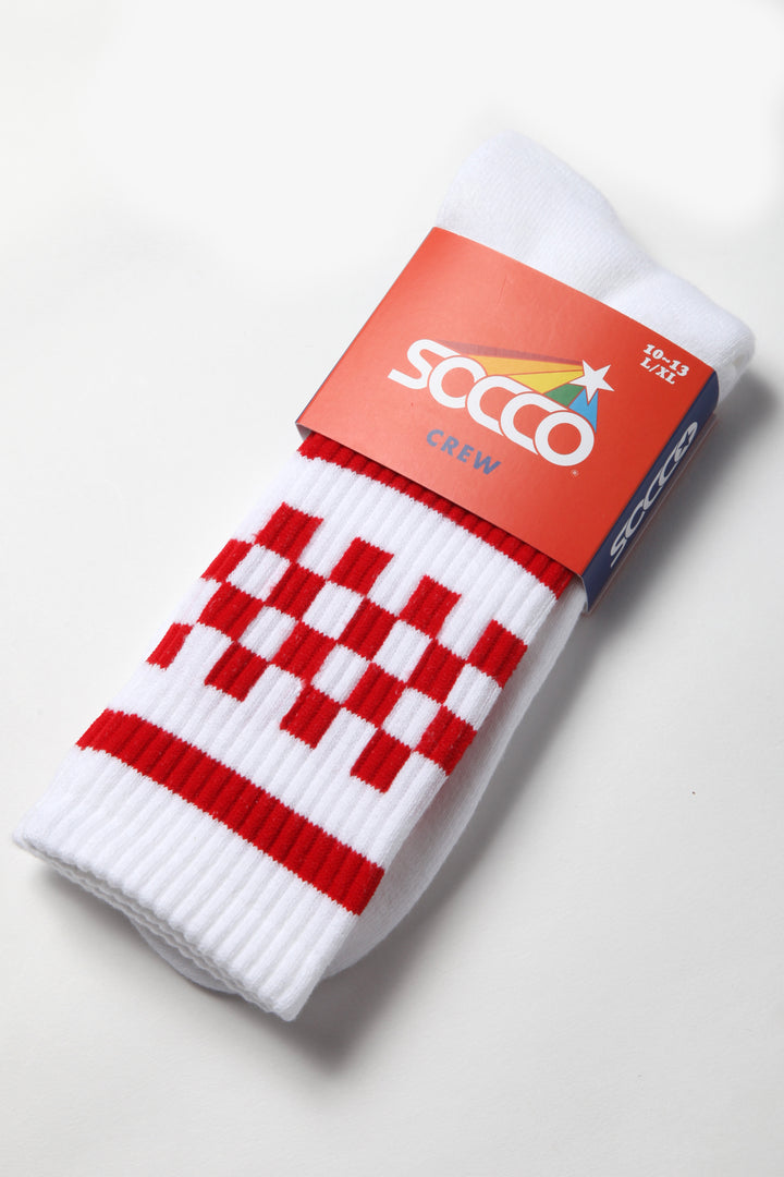 Socco - Checkerboard Crew Socks - Red/White